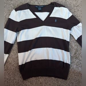 Ralph Lauren Brown and White V-Neck Sweater